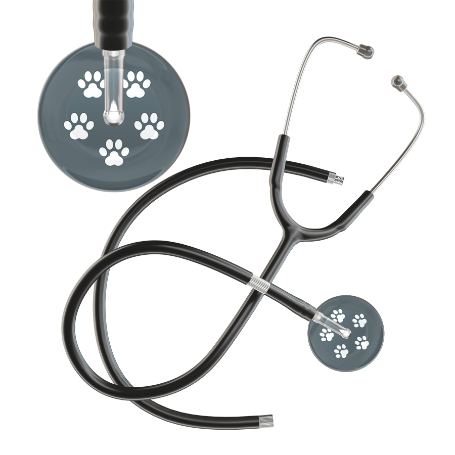 Ultrascope Single Stethoscope White Paw Granite Background / Adult / Black Extended Tubing White Paw Print Dark Background Stethoscope