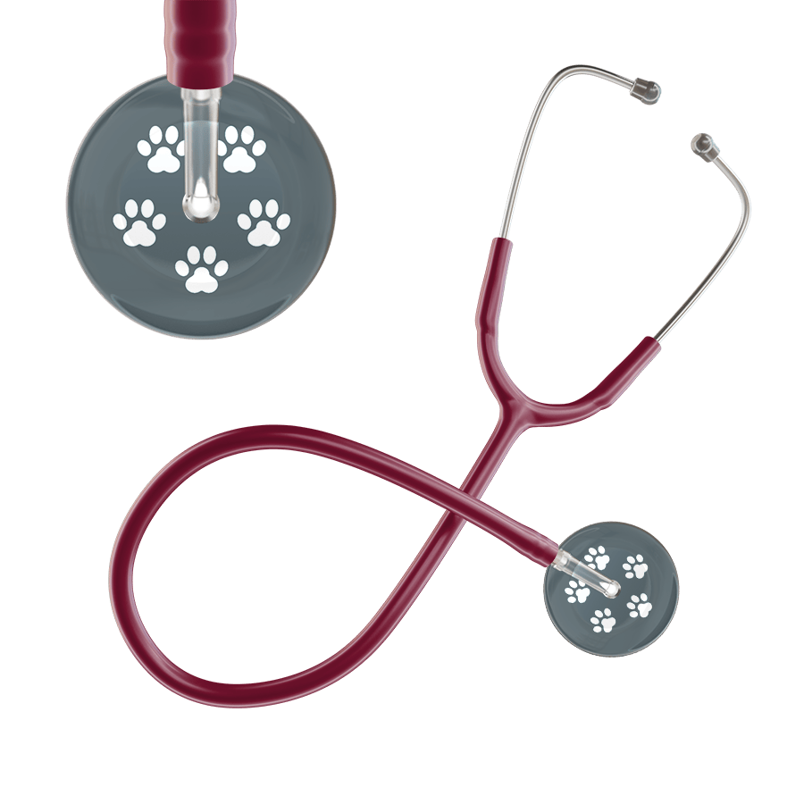 Ultrascope Single Stethoscope White Paw Granite Background / Adult / Burgundy White Paw Print Dark Background Stethoscope