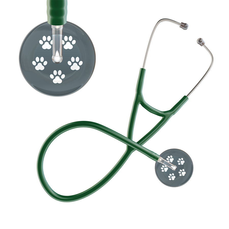 White Paw Print Dark Background Cardiology Stethoscope