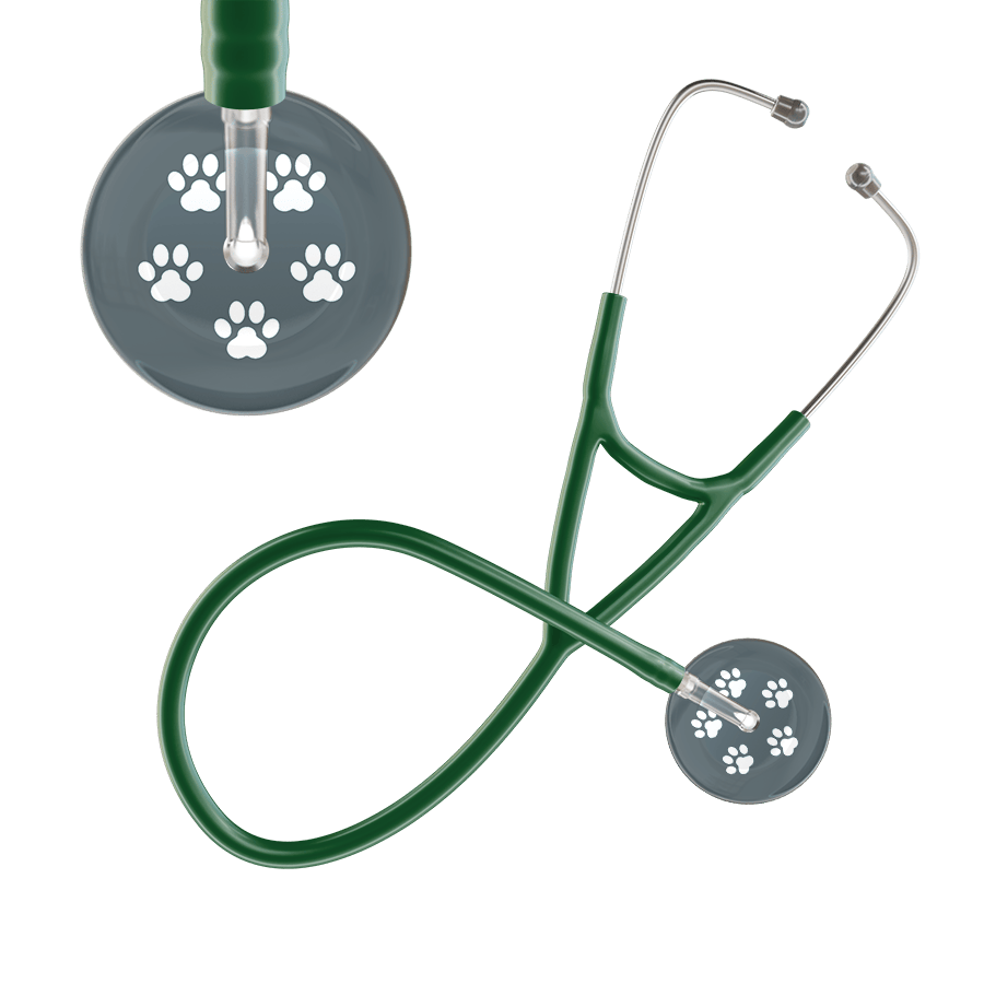 Ultrascope Single Stethoscope White Paw Granite Background / Adult / Dark Green White Paw Print Dark Background Cardiology Stethoscope