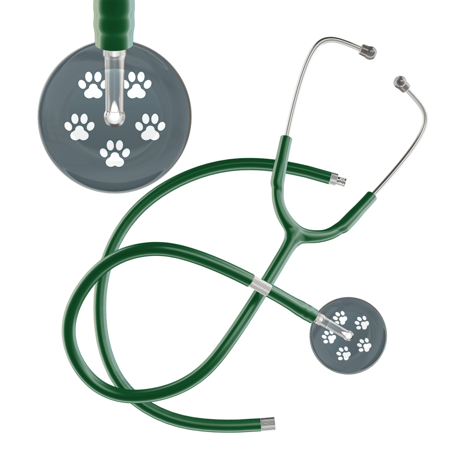 Ultrascope Single Stethoscope White Paw Granite Background / Adult / Dark Green Extended Tubing White Paw Print Dark Background Stethoscope