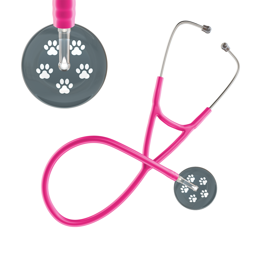 White Paw Print Dark Background Cardiology Stethoscope