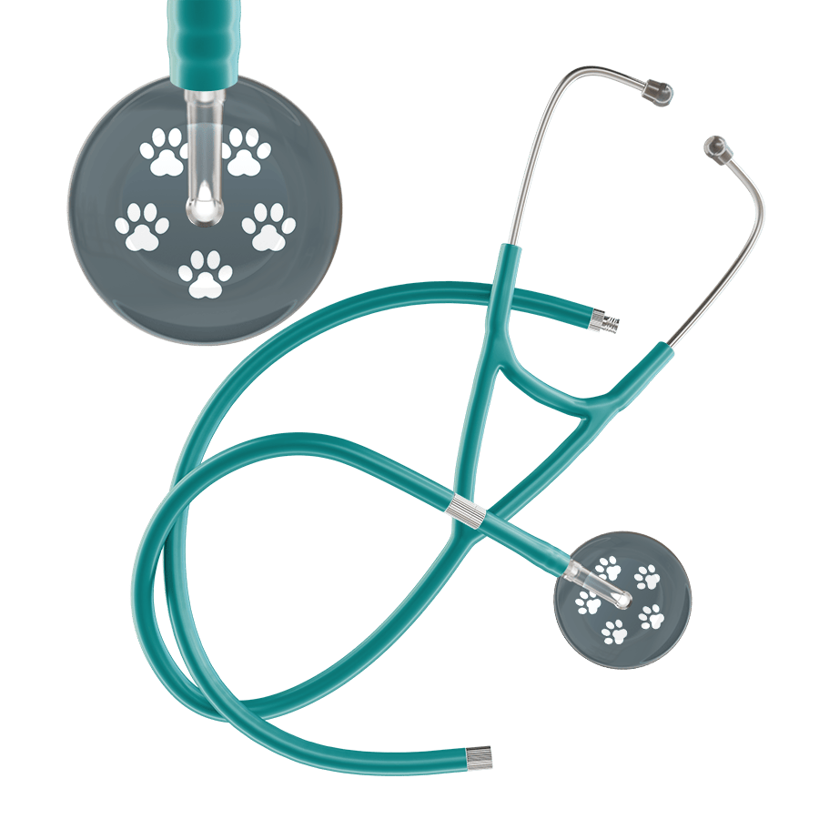 Ultrascope Single Stethoscope White Paw Granite Background / Adult / Jade Extended Tubing White Paw Print Dark Background Cardiology Stethoscope