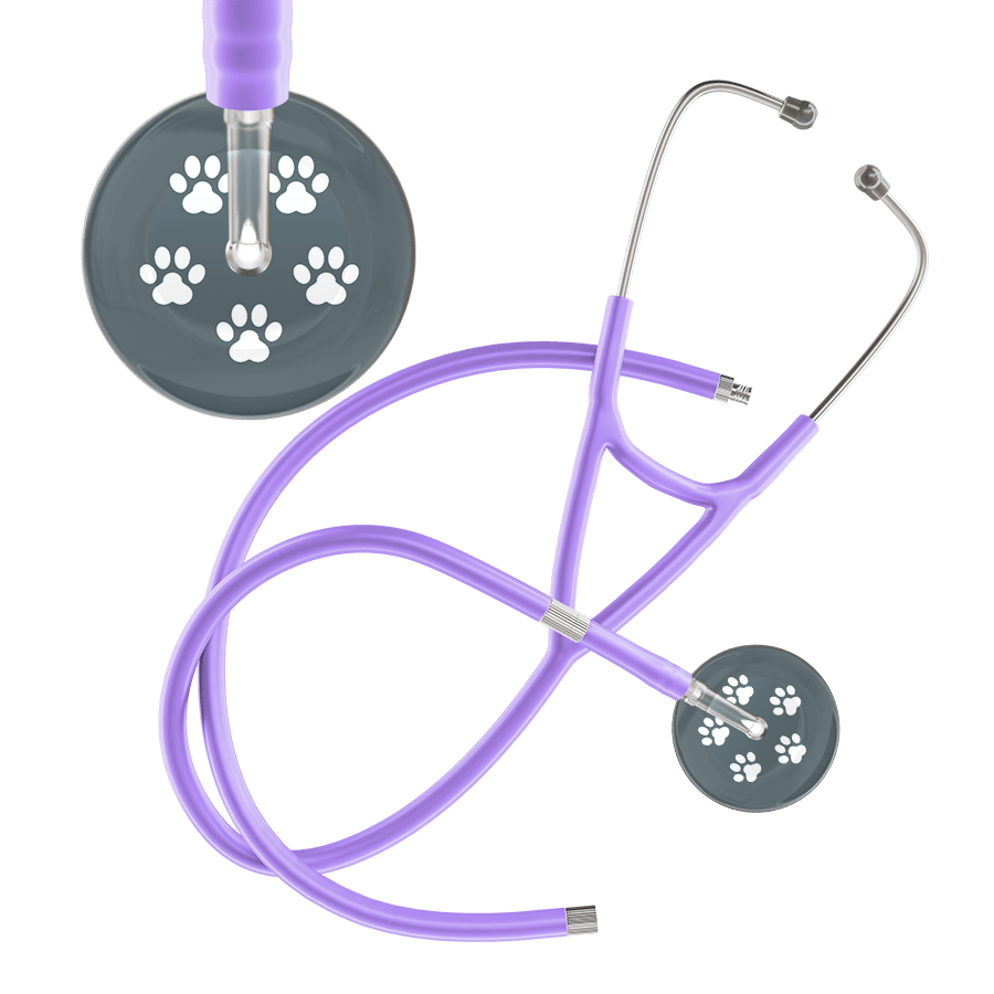 Ultrascope Single Stethoscope White Paw Granite Background / Adult / Lavender Extended Tubing White Paw Print Dark Background Cardiology Stethoscope