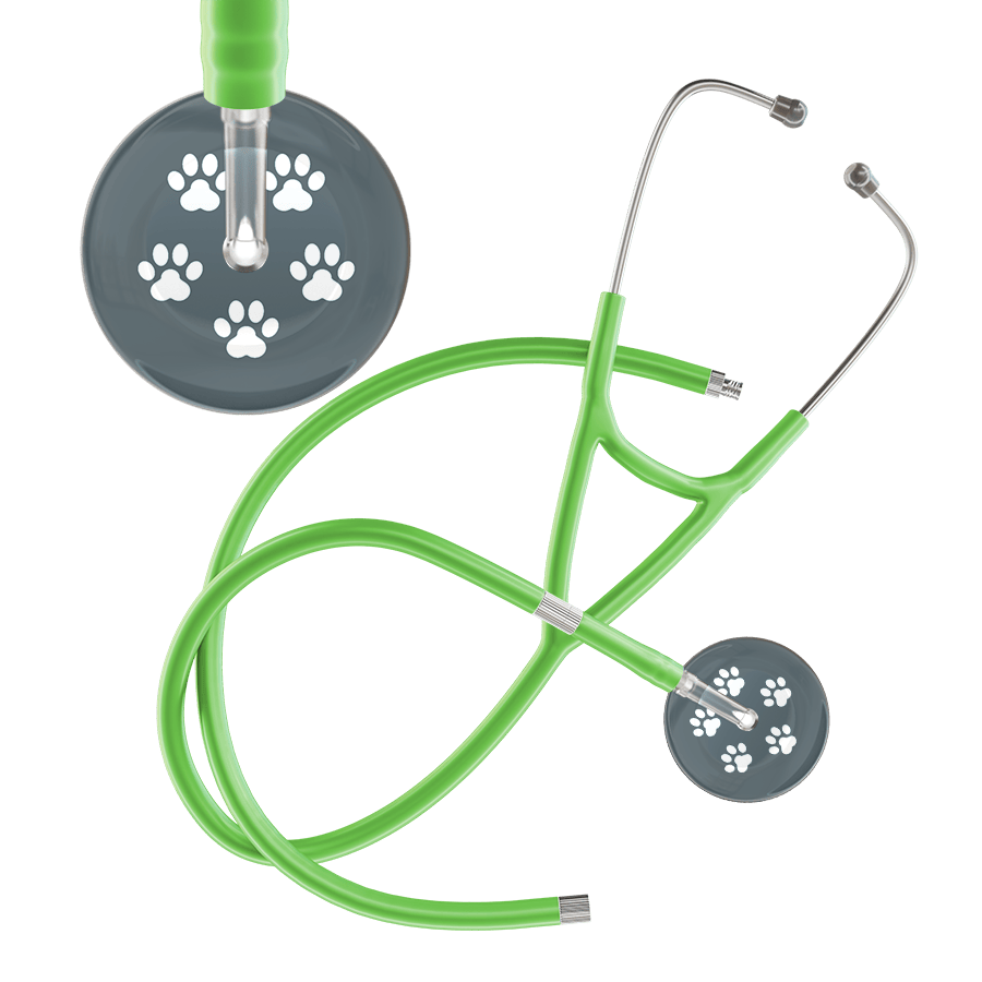 Ultrascope Single Stethoscope White Paw Granite Background / Adult / Lime Green Extended Tubing White Paw Print Dark Background Cardiology Stethoscope