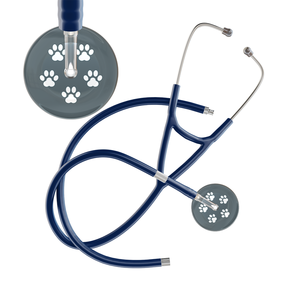 White Paw Print Dark Background Cardiology Stethoscope