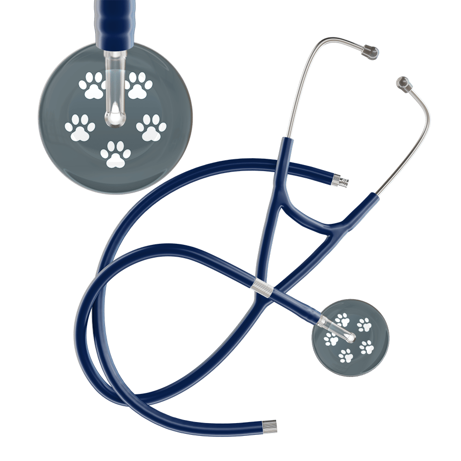 Ultrascope Single Stethoscope White Paw Granite Background / Adult / Navy Extended Tubing White Paw Print Dark Background Cardiology Stethoscope