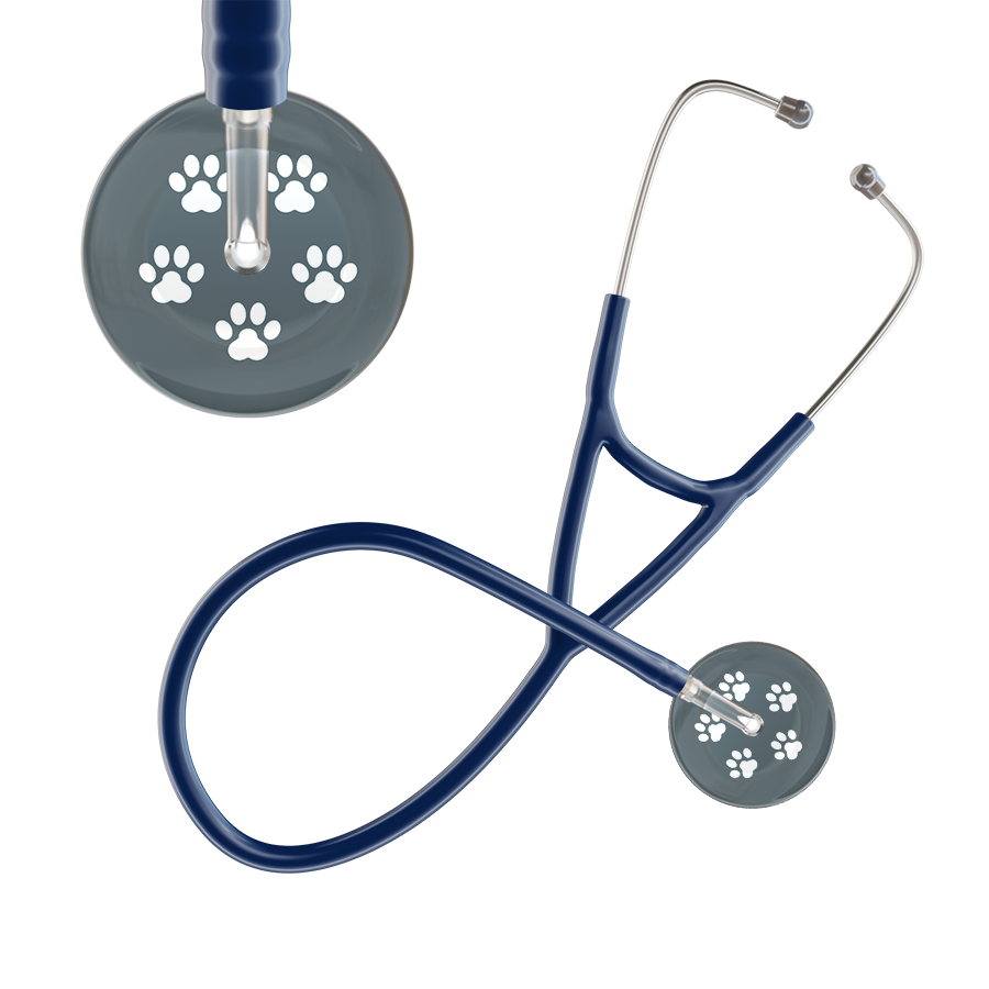White Paw Print Dark Background Cardiology Stethoscope