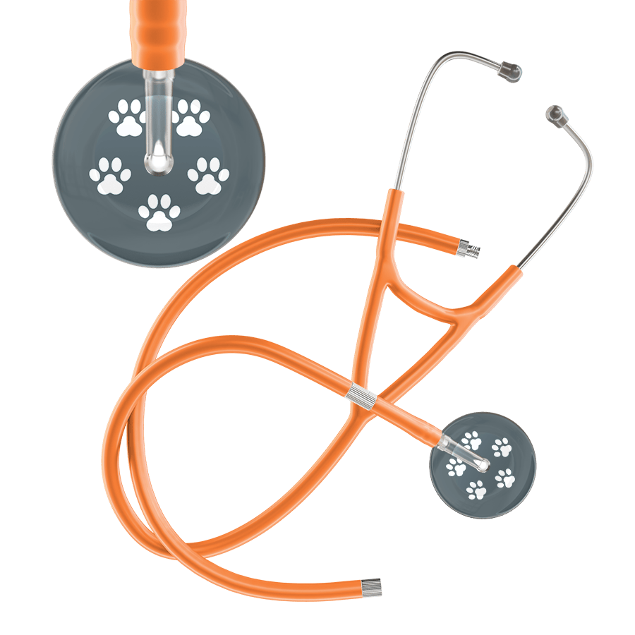 Ultrascope Single Stethoscope White Paw Granite Background / Adult / Orange Extended Tubing White Paw Print Dark Background Cardiology Stethoscope