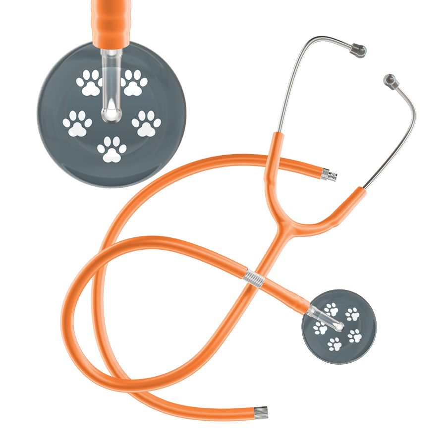 Ultrascope Single Stethoscope White Paw Granite Background / Adult / Orange Extended Tubing White Paw Print Dark Background Stethoscope