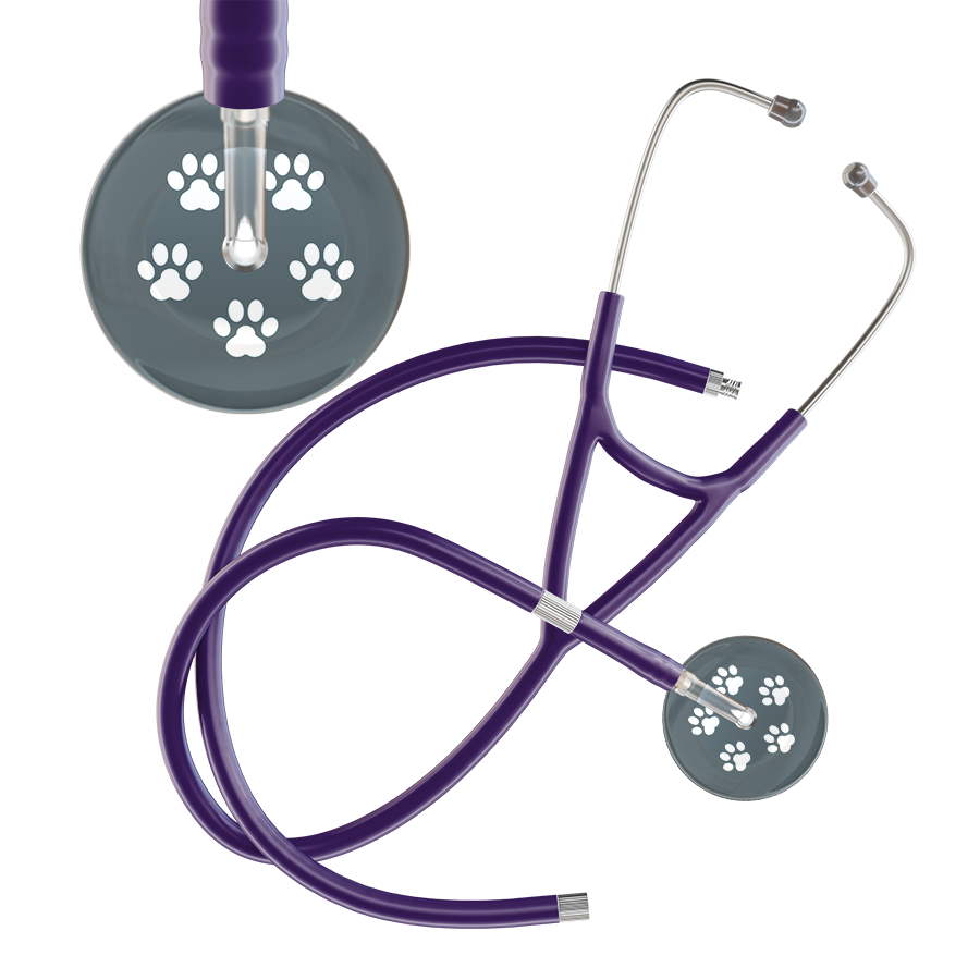 White Paw Print Dark Background Cardiology Stethoscope