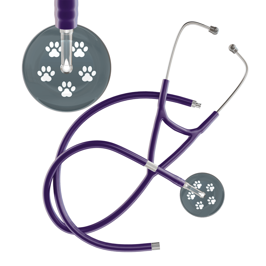 Ultrascope Single Stethoscope White Paw Granite Background / Adult / Purple Extended Tubing White Paw Print Dark Background Cardiology Stethoscope