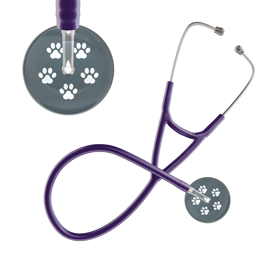 White Paw Print Dark Background Cardiology Stethoscope