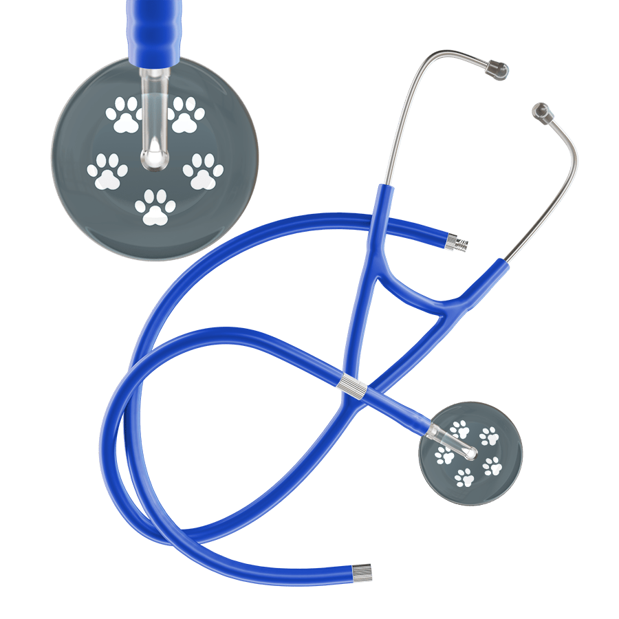 Ultrascope Single Stethoscope White Paw Granite Background / Adult / Royal Blue Extended Tubing White Paw Print Dark Background Cardiology Stethoscope