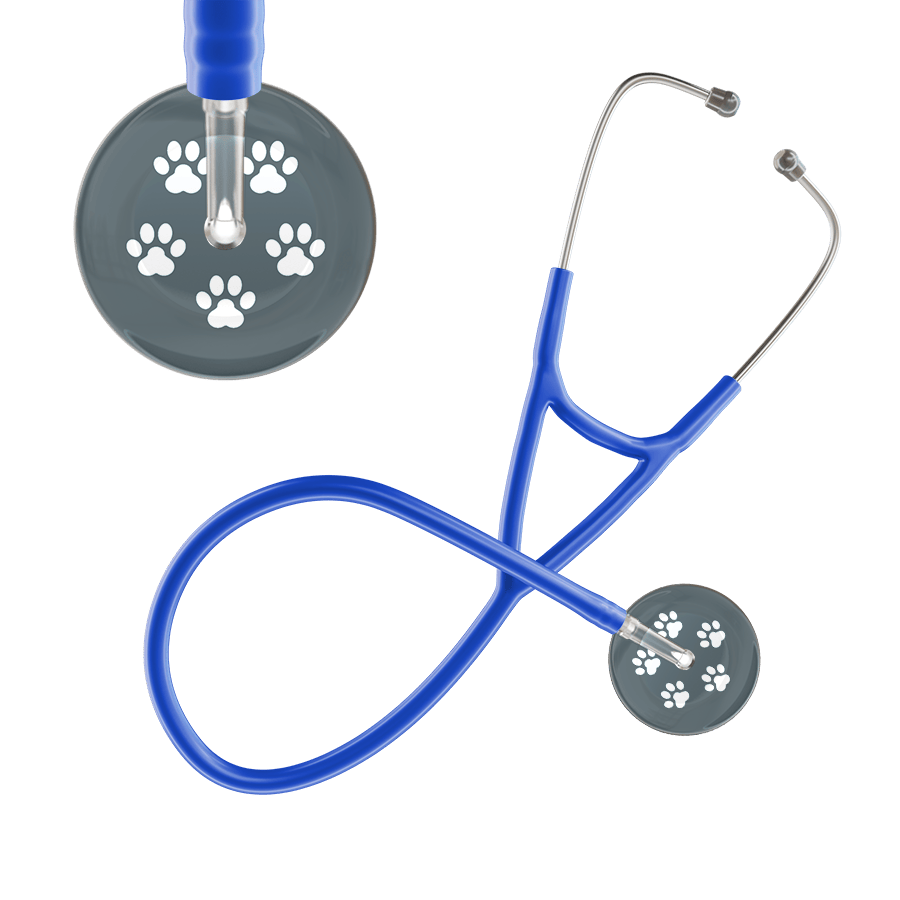 Ultrascope Single Stethoscope White Paw Granite Background / Adult / Royal Blue White Paw Print Dark Background Cardiology Stethoscope