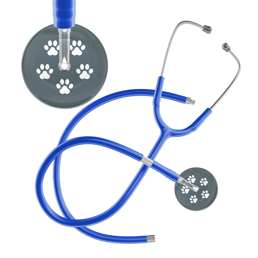 Ultrascope Single Stethoscope White Paw Granite Background / Adult / Royal Blue Extended Tubing White Paw Print Dark Background Stethoscope