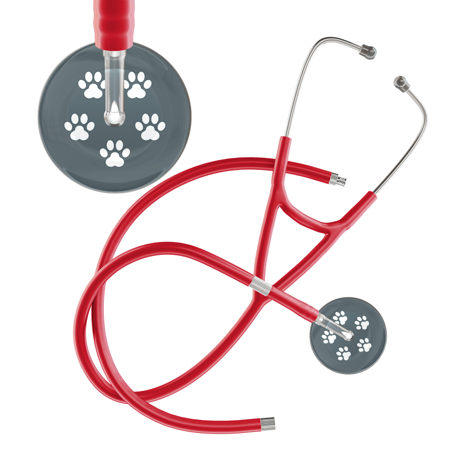 Ultrascope Single Stethoscope White Paw Granite Background / Adult / Red Extended Tubing White Paw Print Dark Background Cardiology Stethoscope