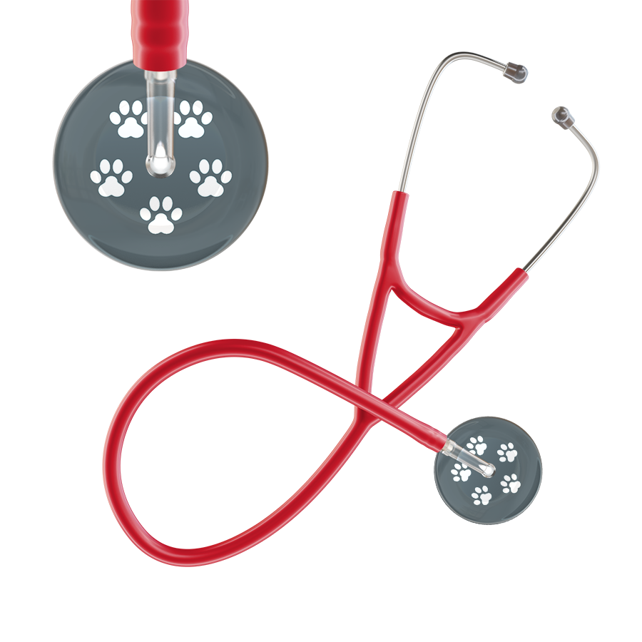 White Paw Print Dark Background Cardiology Stethoscope
