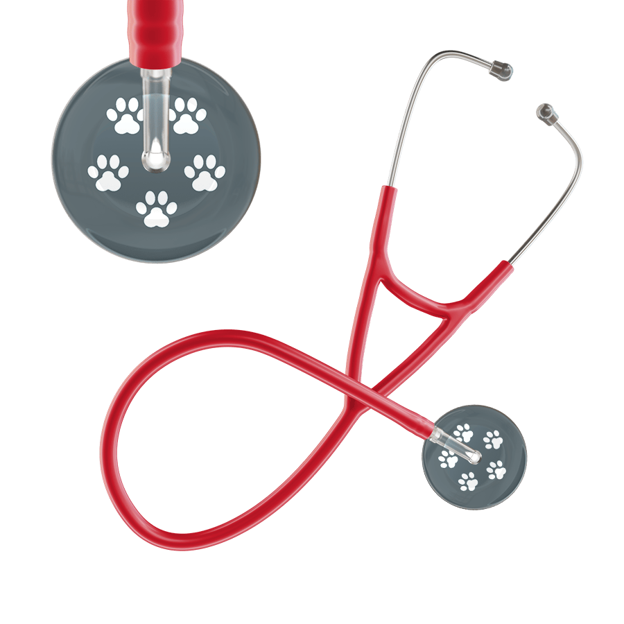Ultrascope Single Stethoscope White Paw Granite Background / Adult / Red White Paw Print Dark Background Cardiology Stethoscope