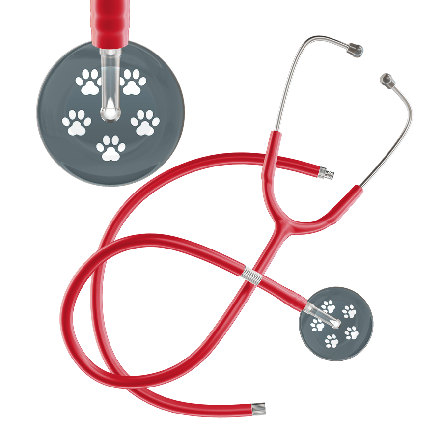 Ultrascope Single Stethoscope White Paw Granite Background / Adult / Red Extended Tubing White Paw Print Dark Background Stethoscope