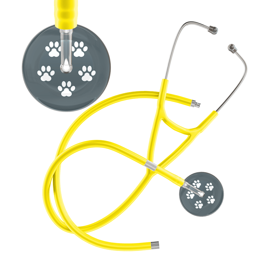 Ultrascope Single Stethoscope White Paw Granite Background / Adult / Yellow Extended Tubing White Paw Print Dark Background Cardiology Stethoscope