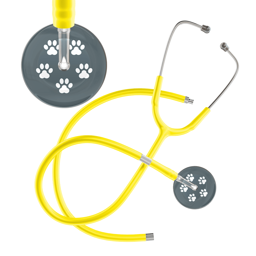 Ultrascope Single Stethoscope White Paw Granite Background / Adult / Yellow Extended Tubing White Paw Print Dark Background Stethoscope