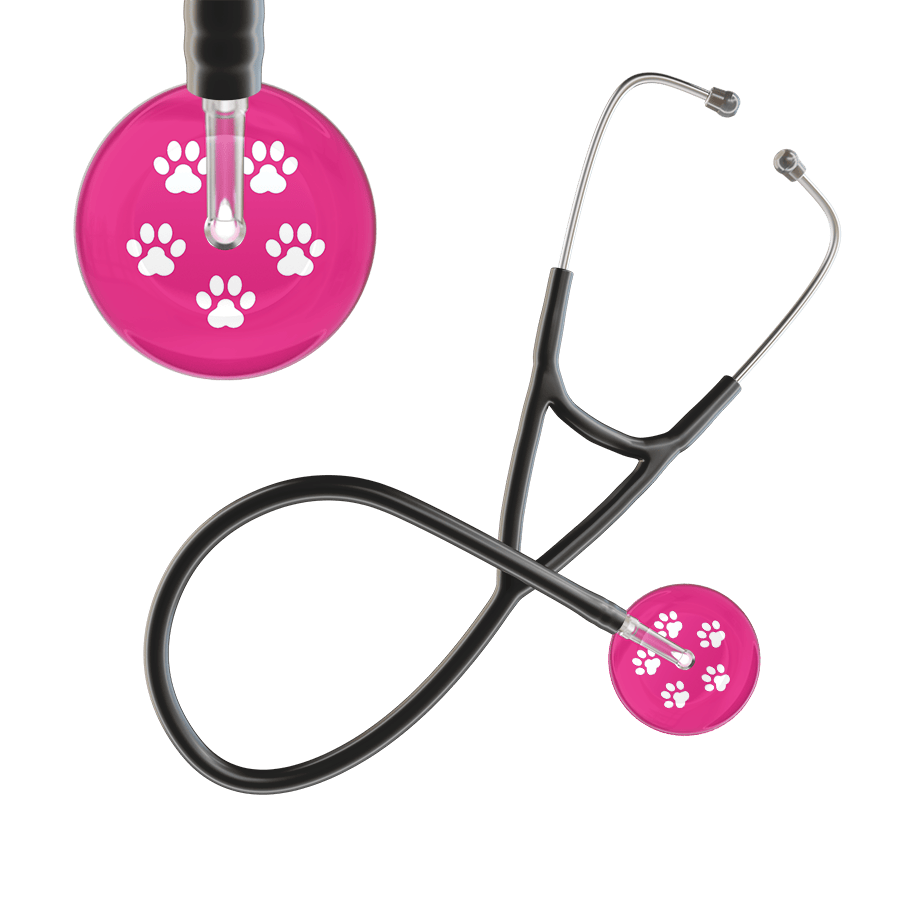 Ultrascope Single Stethoscope White Paw Hot Pink Background / Adult / Black White Paw Print Light Background Cardiology Stethoscope