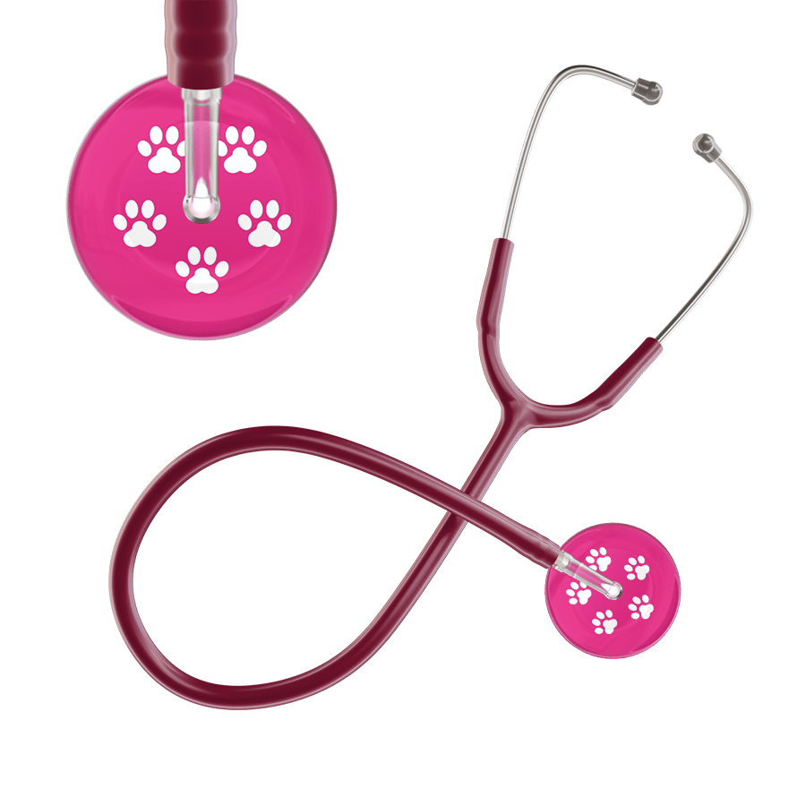 Ultrascope Single Stethoscope White Paw Hot Pink Background / Adult / Burgundy White Paw Print Light Background Stethoscope