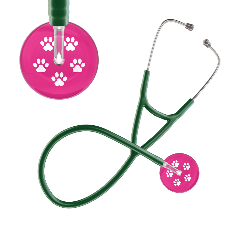 Ultrascope Single Stethoscope White Paw Hot Pink Background / Adult / Dark Green White Paw Print Light Background Cardiology Stethoscope