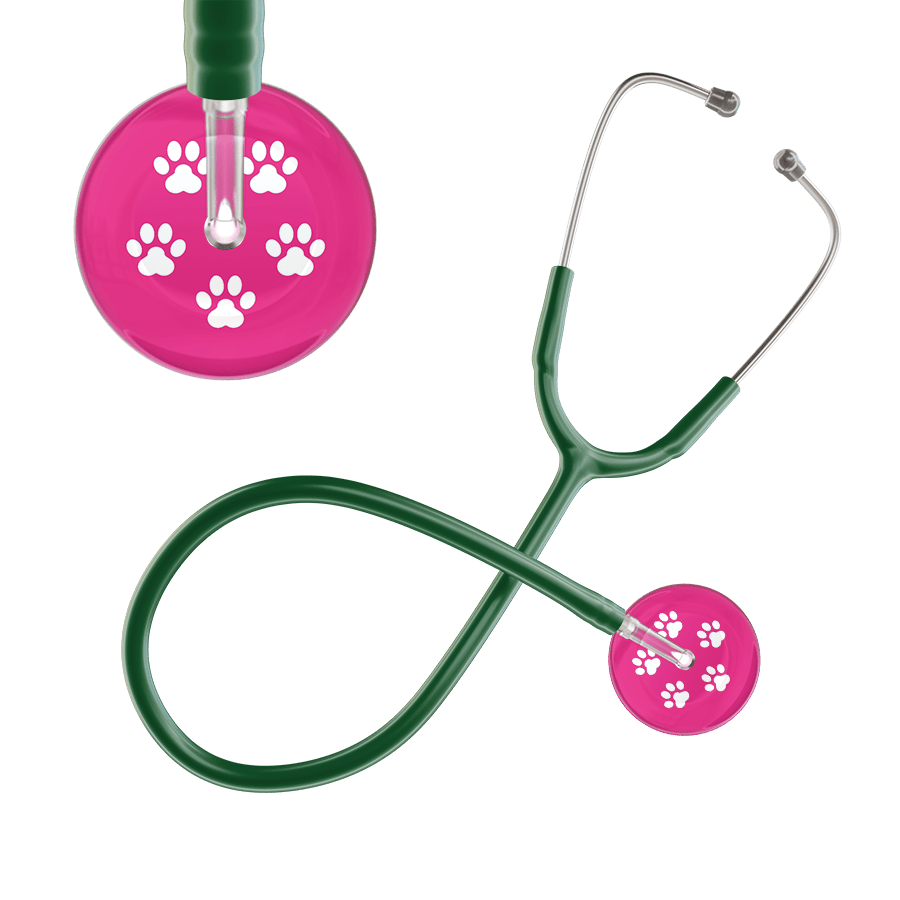 Ultrascope Single Stethoscope White Paw Hot Pink Background / Adult / Dark Green White Paw Print Light Background Stethoscope
