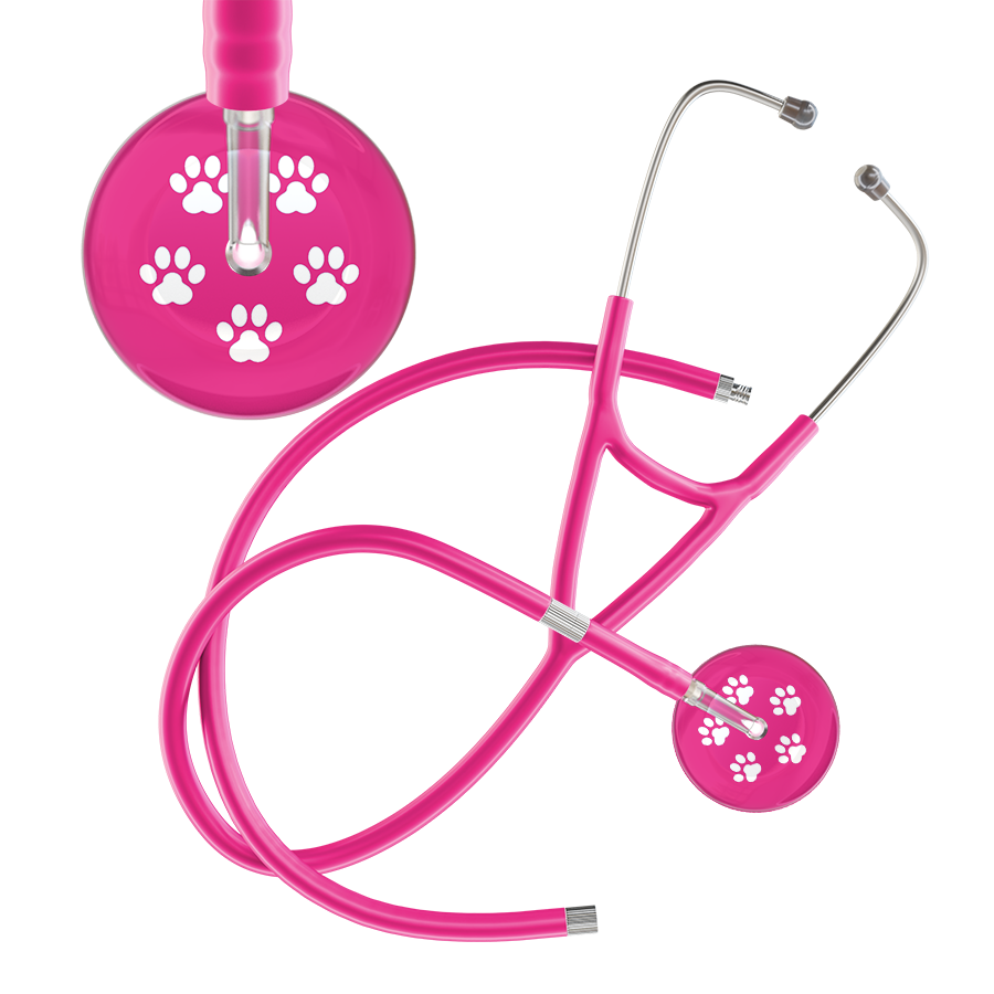 White Paw Print Light Background Cardiology Stethoscope