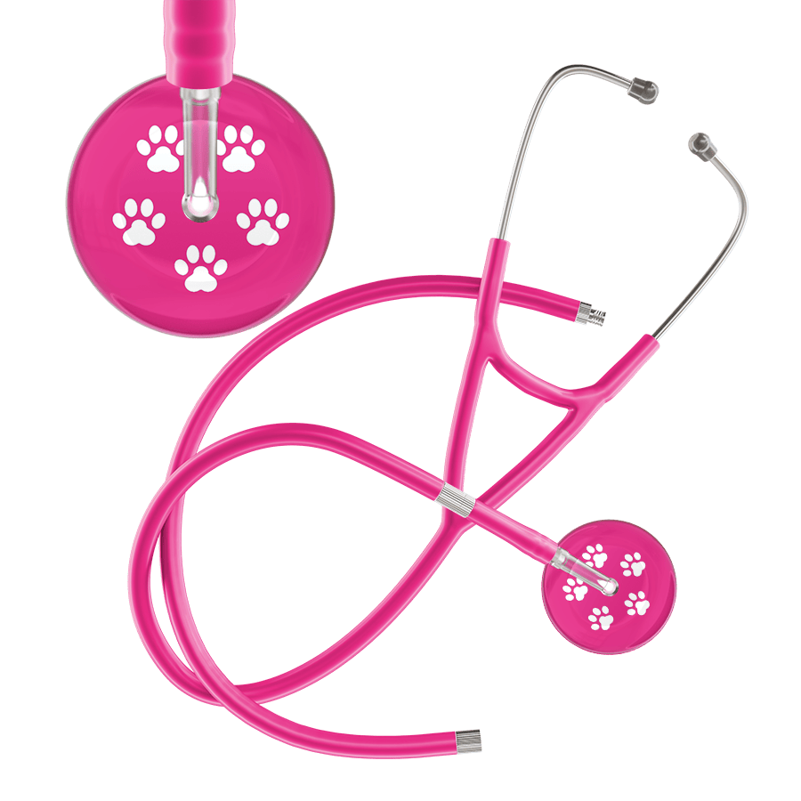 Ultrascope Single Stethoscope White Paw Hot Pink Background / Adult / Hot Pink Extended Tubing White Paw Print Light Background Cardiology Stethoscope