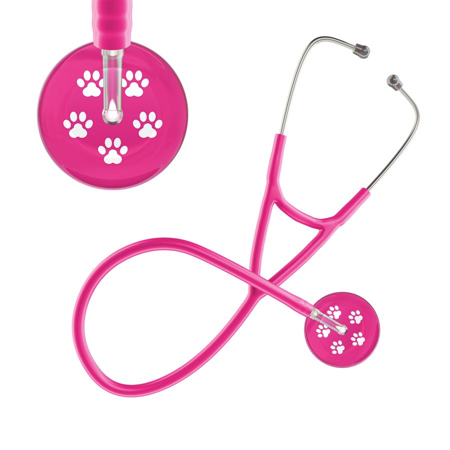 White Paw Print Light Background Cardiology Stethoscope