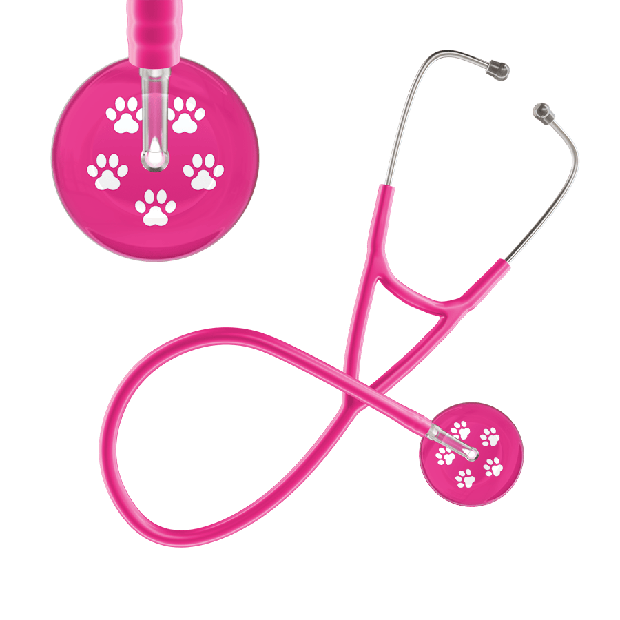 Ultrascope Single Stethoscope White Paw Hot Pink Background / Adult / Hot Pink White Paw Print Light Background Cardiology Stethoscope