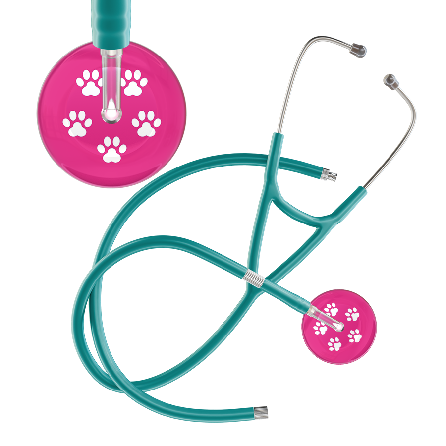 White Paw Print Light Background Cardiology Stethoscope