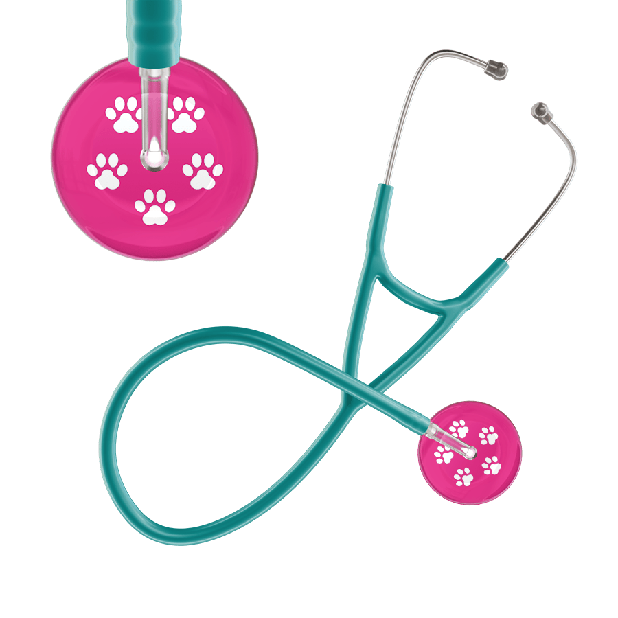 Ultrascope Single Stethoscope White Paw Hot Pink Background / Adult / Jade White Paw Print Light Background Cardiology Stethoscope