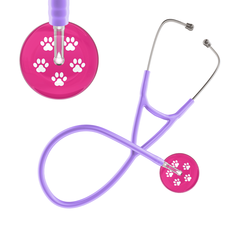 Ultrascope Single Stethoscope White Paw Hot Pink Background / Adult / Lavender White Paw Print Light Background Cardiology Stethoscope