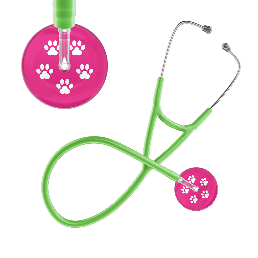 Ultrascope Single Stethoscope White Paw Hot Pink Background / Adult / Lime Green White Paw Print Light Background Cardiology Stethoscope