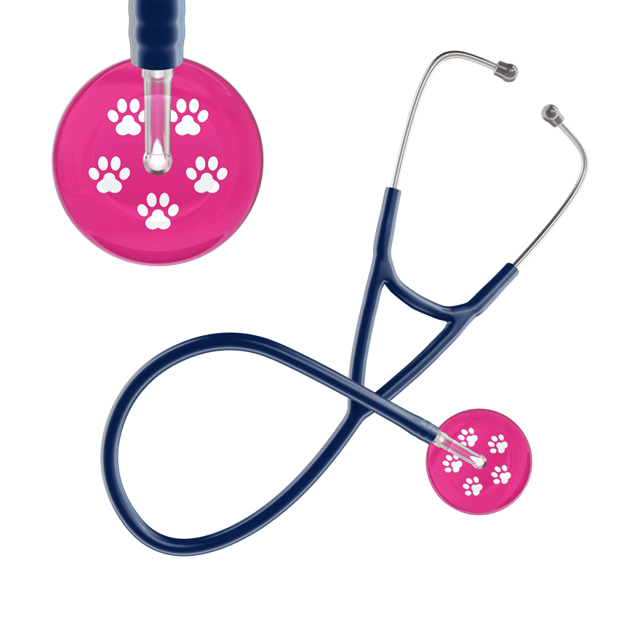 Ultrascope Single Stethoscope White Paw Hot Pink Background / Adult / Navy White Paw Print Light Background Cardiology Stethoscope