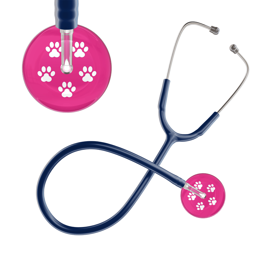 Ultrascope Single Stethoscope White Paw Hot Pink Background / Adult / Navy White Paw Print Light Background Stethoscope