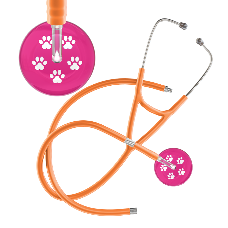 White Paw Print Light Background Cardiology Stethoscope