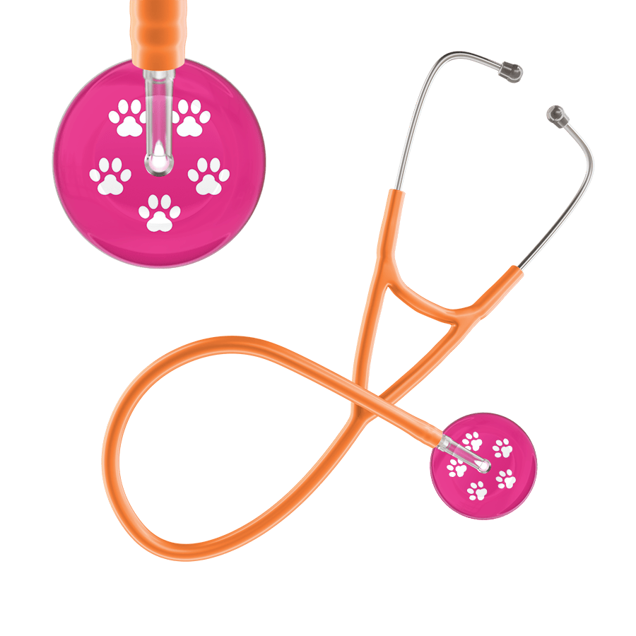 Ultrascope Single Stethoscope White Paw Hot Pink Background / Adult / Orange White Paw Print Light Background Cardiology Stethoscope