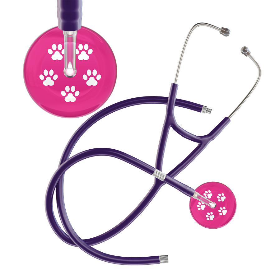 White Paw Print Light Background Cardiology Stethoscope