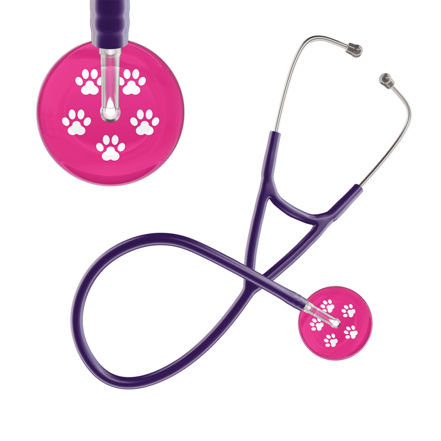 Ultrascope Single Stethoscope White Paw Hot Pink Background / Adult / Purple White Paw Print Light Background Cardiology Stethoscope