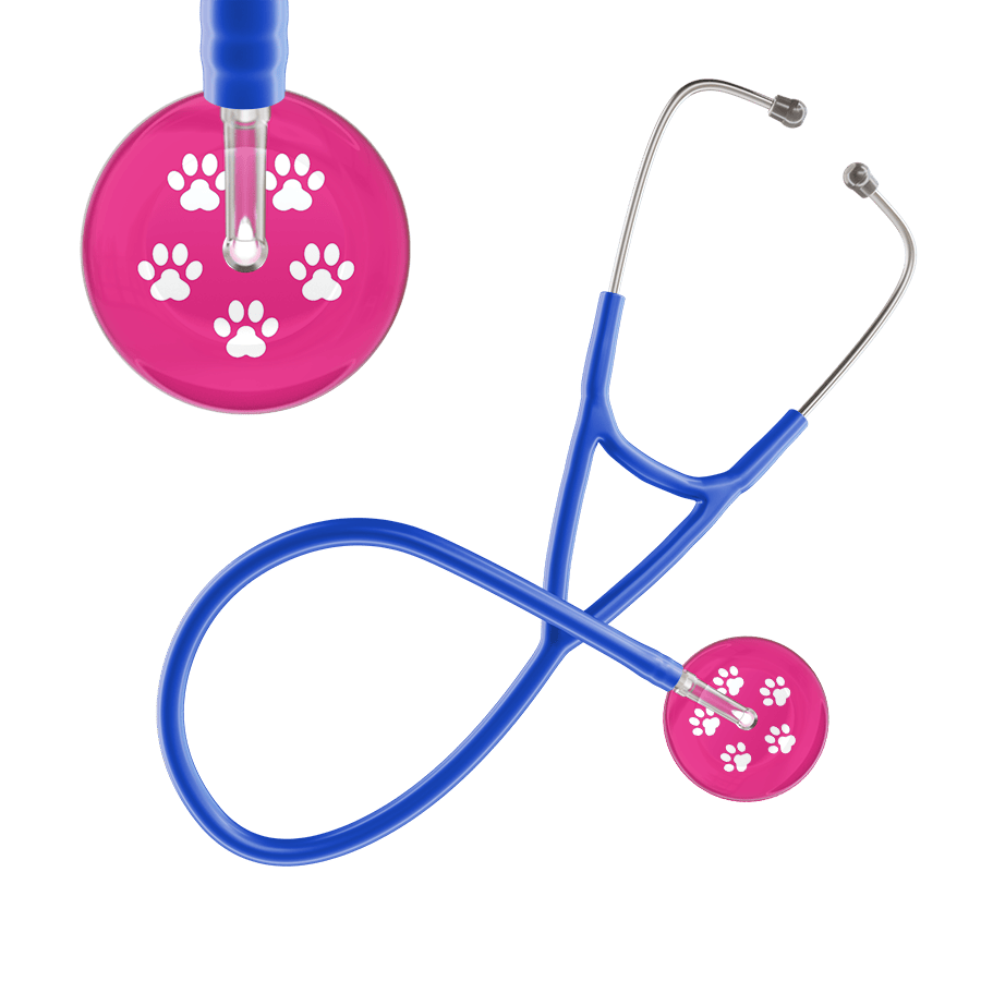 Ultrascope Single Stethoscope White Paw Hot Pink Background / Adult / Royal Blue White Paw Print Light Background Cardiology Stethoscope
