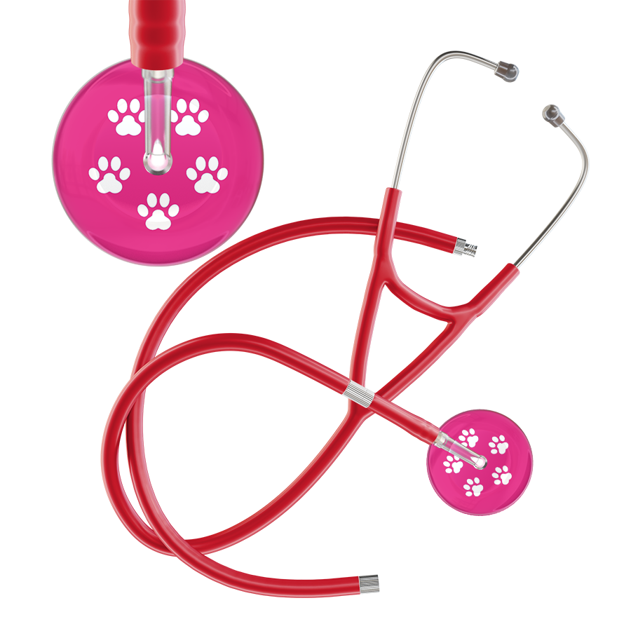 White Paw Print Light Background Cardiology Stethoscope