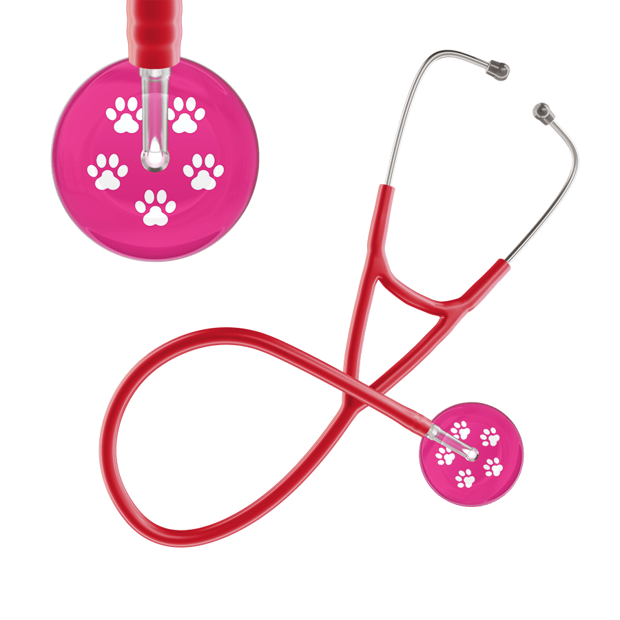Ultrascope Single Stethoscope White Paw Hot Pink Background / Adult / Red White Paw Print Light Background Cardiology Stethoscope