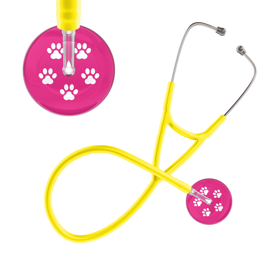 Ultrascope Single Stethoscope White Paw Hot Pink Background / Adult / Yellow White Paw Print Light Background Cardiology Stethoscope