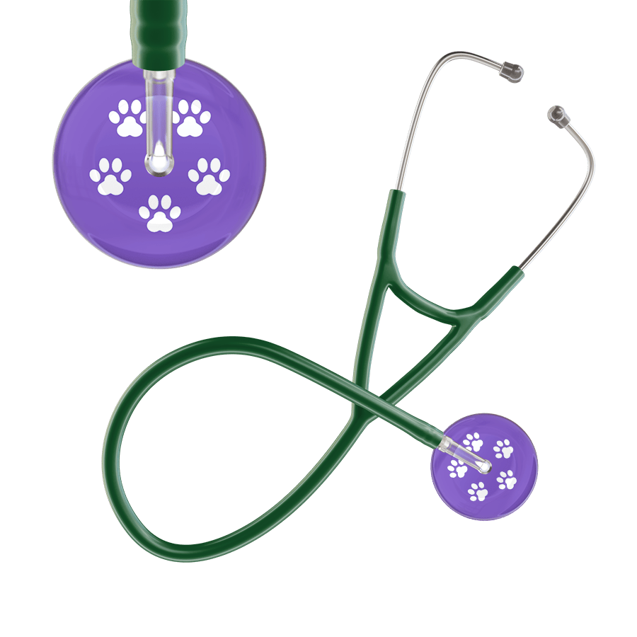 Ultrascope Single Stethoscope White Paw Lavender Background / Adult / Dark Green White Paw Print Light Background Cardiology Stethoscope