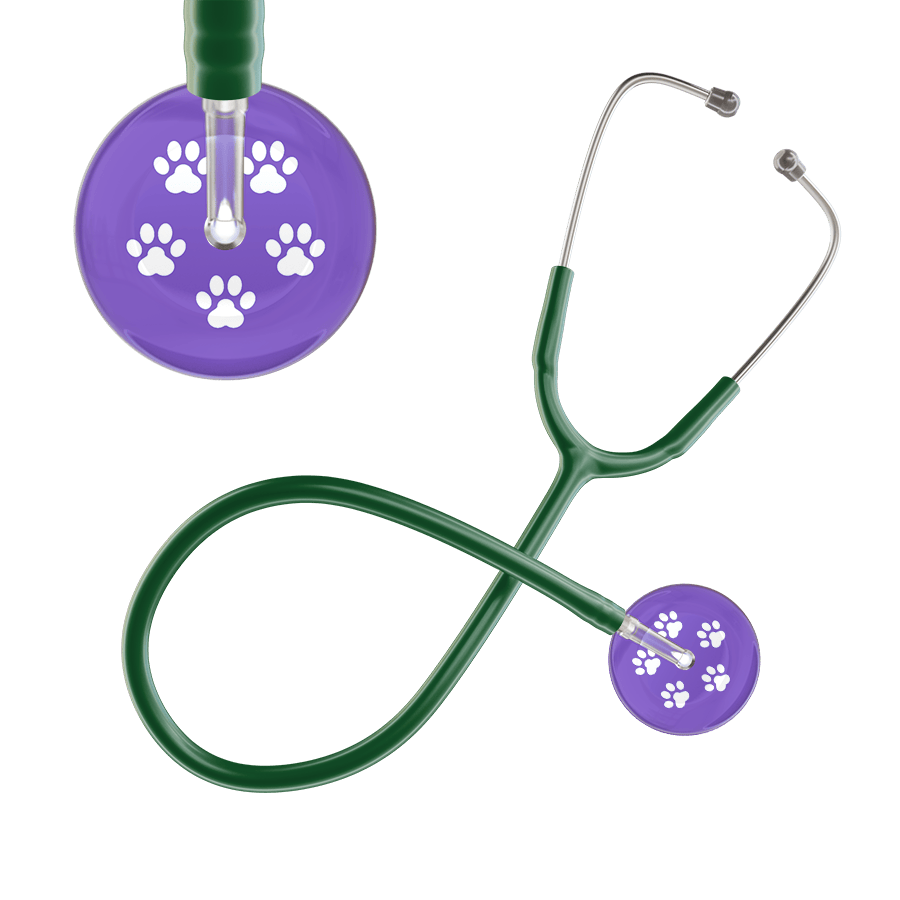 Ultrascope Single Stethoscope White Paw Lavender Background / Adult / Dark Green White Paw Print Light Background Stethoscope
